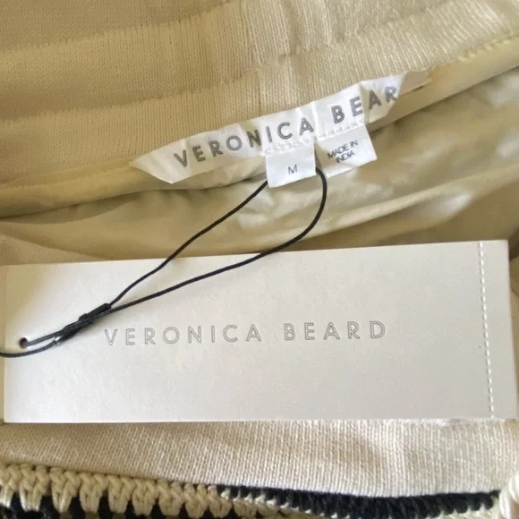 VERONICA BEARD Arzoo Cropped Crochet Cotton Knit Off White & Black Pants Medium - Picture 7 of 10